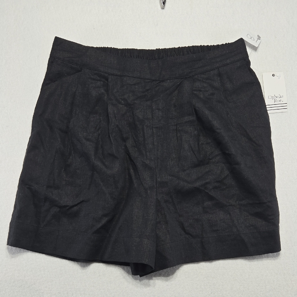 Ophelia Roe Black High-Waist Pleated Linen-Blend Shorts